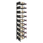 Wine bottle pin rack with black rails holding multiple bottles