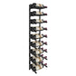 Wine bottle rack with matte black rails, displaying bottles in vertical holder rows