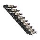 Wine bottle rack with matte black rails, holding 9 wine bottles in a diagonal row