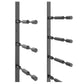 Gunmetal wine bottle rack with cylindrical holders, close side view