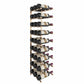 Wine bottle rack with golden bronze rails, holding multiple bottles in vertical rows