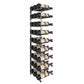 Wine bottle pin flex rack with matte black holders, holding multiple bottles