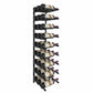 Wine bottle pin flex rack with matte black rails, bottles arranged in rows