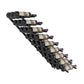 Wine bottle pin flex rack with matte black holders, side view with bottles