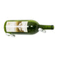 Clear acrylic magnum bottle wall pin holding green wine bottle, side label visible