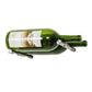Two green magnum wine bottles with silver Vino pins and curved holder brackets