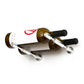 Two-bottle wine pin holder set with silver metal arms and bottle-cup mounts