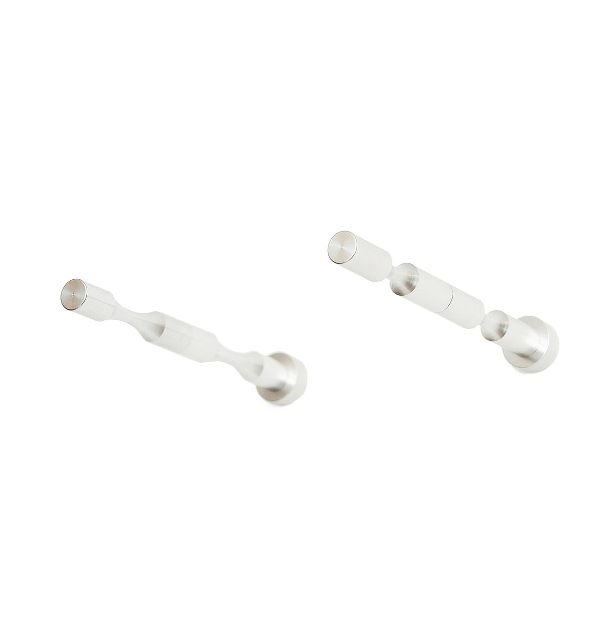 Light gray metal bottle pin set with two wall plates and curved bottle rests