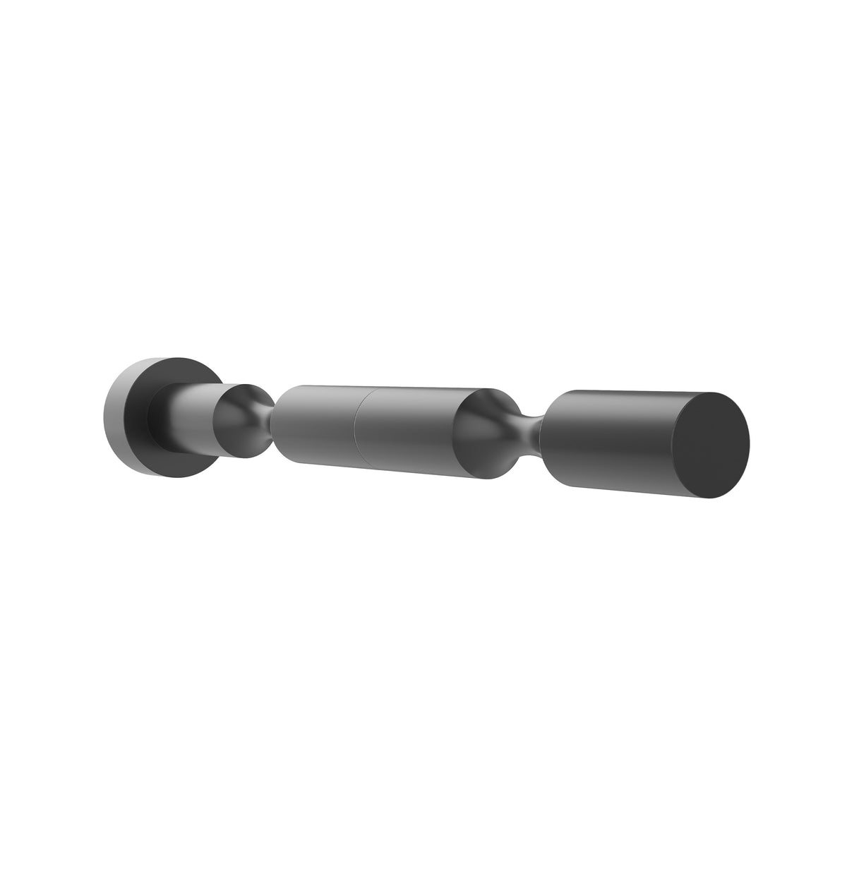 Matte black metal bottle pin set with round wall plates and two curved supports