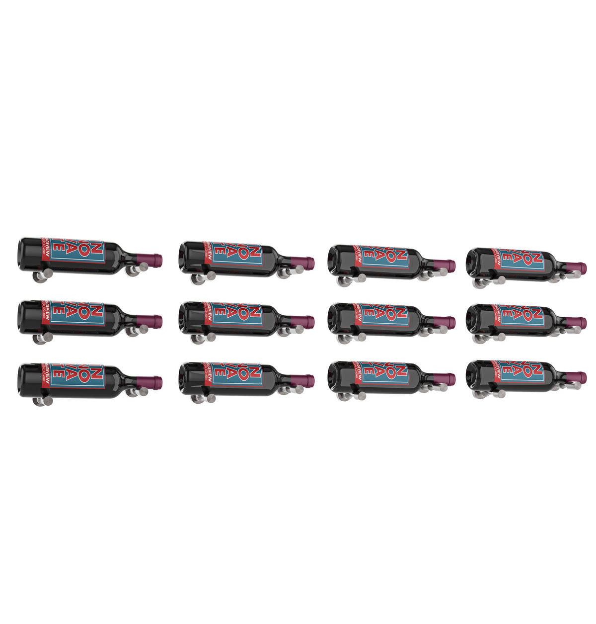 Wine bottle rack grid with 12 dark bottles in a 4x3 arrangement