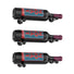 3-bottle wall wine rack with black holder and round support pins; maroon bottle necks