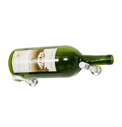 Clear acrylic magnum bottle wall pin holding a green wine bottle with label facing up