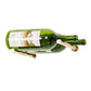 Two green magnum wine bottles with silver Vino pins and light tan collar mounts