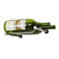 Two green magnum wine bottles with silver Vino pins and curved mounting holders
