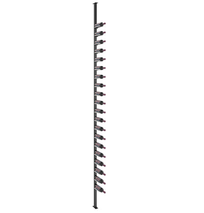 Single-sided wine rail post kit with slim dark posts and multiple bottle holders