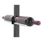 Double-sided wine rack post kit with matte black rails holding two wine bottles on dark post