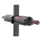 Double-sided wine rack post kit with matte black rails holding two wine bottles on dark post