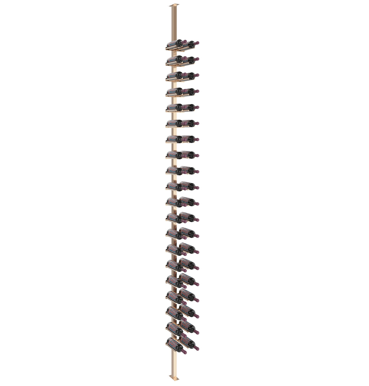 Single-sided wine bottle rail system with bottle holders on a vertical post