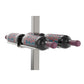 Double-sided wine rack post kit with matte black rails holding two wine bottles on dark post