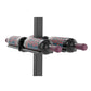 Double-sided bottle cradle on dark post with three wine bottles shown