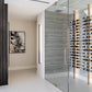 Double-sided wine post rack with evenly spaced bottle holders and mirrored glass panels