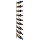 Wine bottle rail rack with 9 slots, light wood frame and bronze-toned bottle rails
