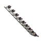 Wine bottle rail rack with 9 slots, dark angled rack and bottle cradles on rails