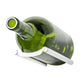 White-silver wine bottle rail holder holding a green magnum bottle