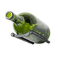 Gunmetal wine bottle rail holder holding a green magnum bottle