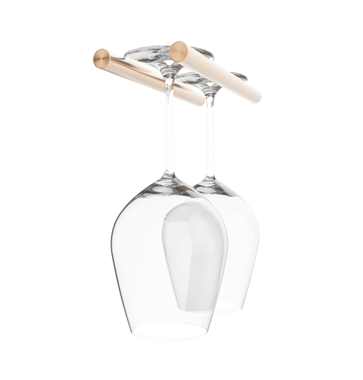 Two-glass stemware rack with clear goblet and bronze-tone mounting bar
