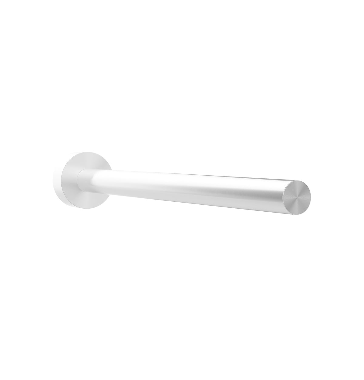 Wine bottle rail with cylindrical bar and round wall mount, smooth brushed aluminum