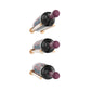 3x1 wine rail with three angled bottle holders, black finish, and purple bottle caps