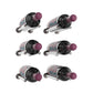 Wine bottle rail designer grid, six matte black bottle holders with purple caps and wood pegs