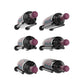 Wine rail designer grid featuring six black bottle holders with purple caps and wood pegs