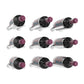 3x3 wine bottle rail, dark finish, showing nine bottles with purple corks