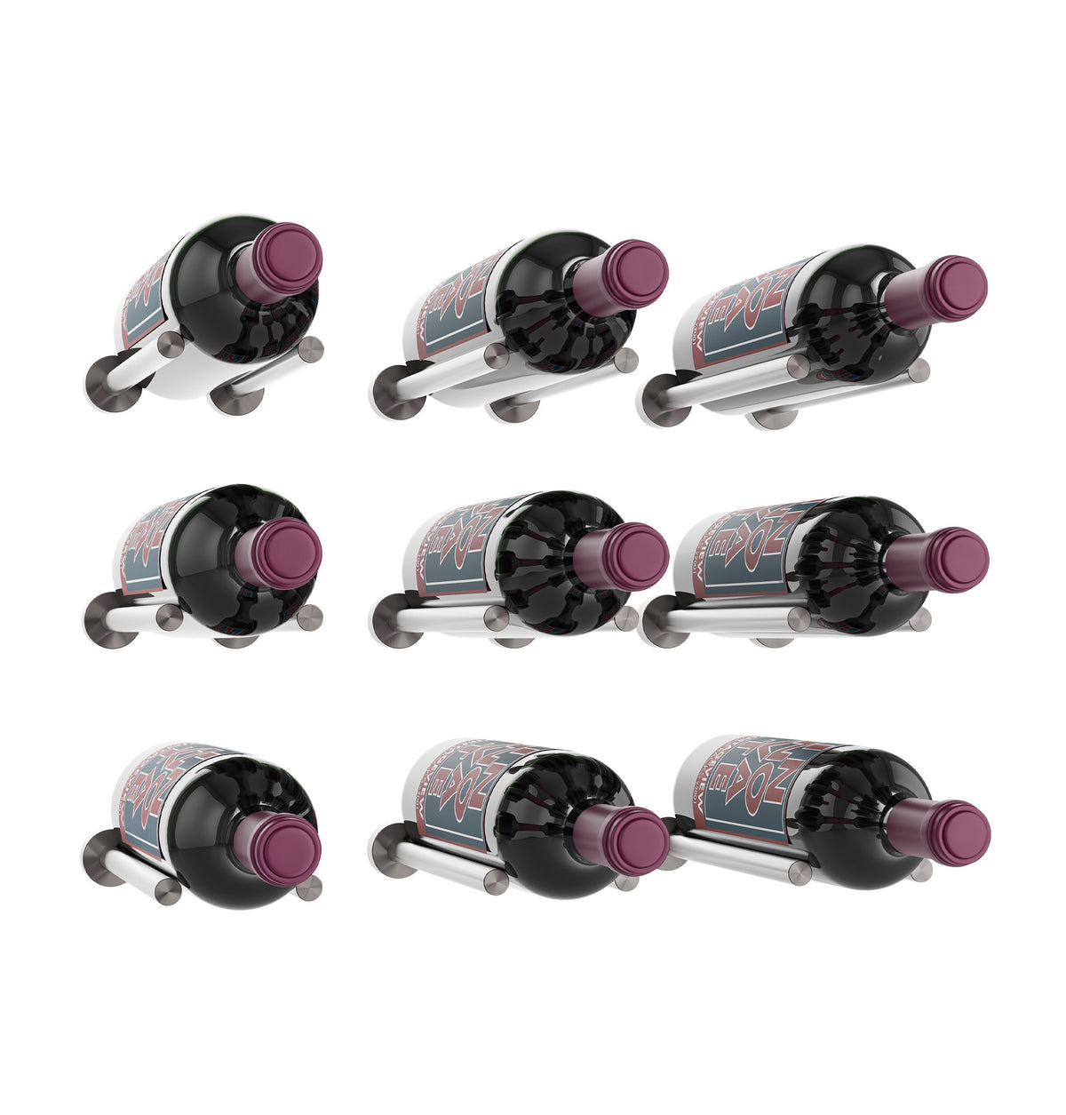 3x3 wine bottle rail set of nine black bottle holders