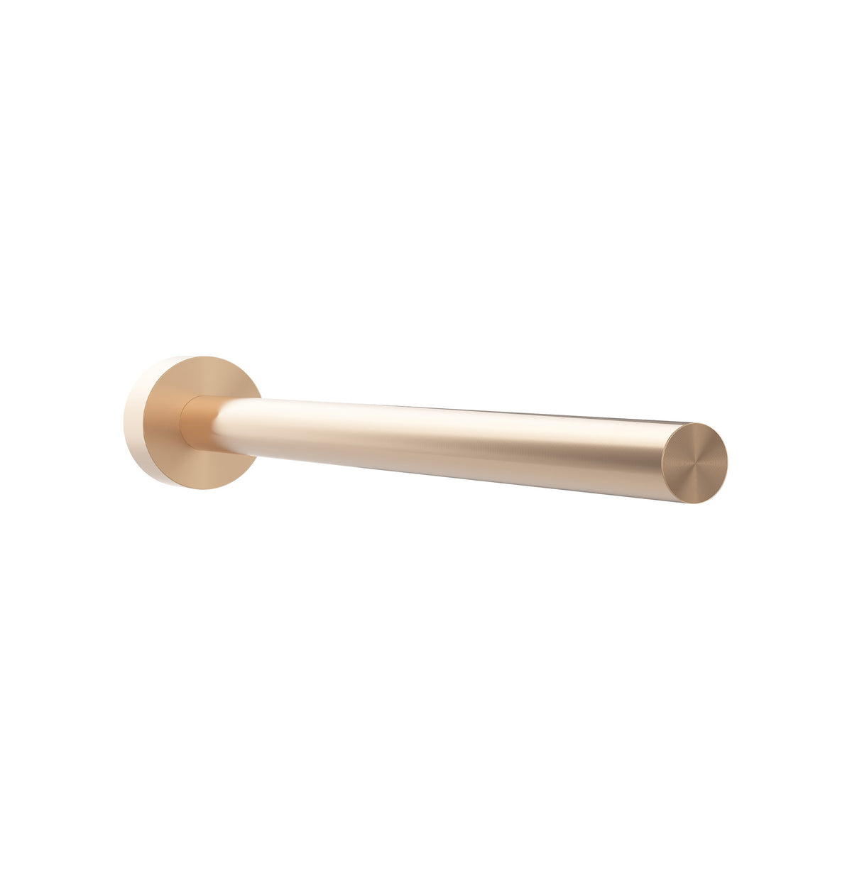 Wine bottle rail with cylindrical bar and round wall mount, matte gold finish