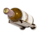 Wine bottle rail holding a bottle on dark gunmetal mounts with cylindrical bar