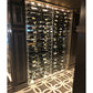 Glass wine display tower with internal metal racks and bottle holders