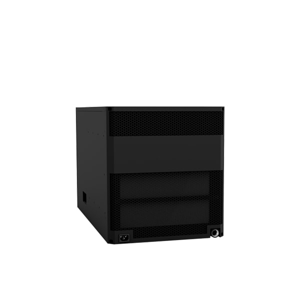 Through-wall cooling unit side view showing vented cabinet and lower port