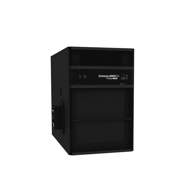 Side view of black Extreme 8000 wine cellar cooling unit with control screen