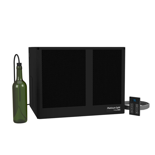WhisperKOOL Platinum Split ductless wine cellar cooling unit with mesh vents and controller