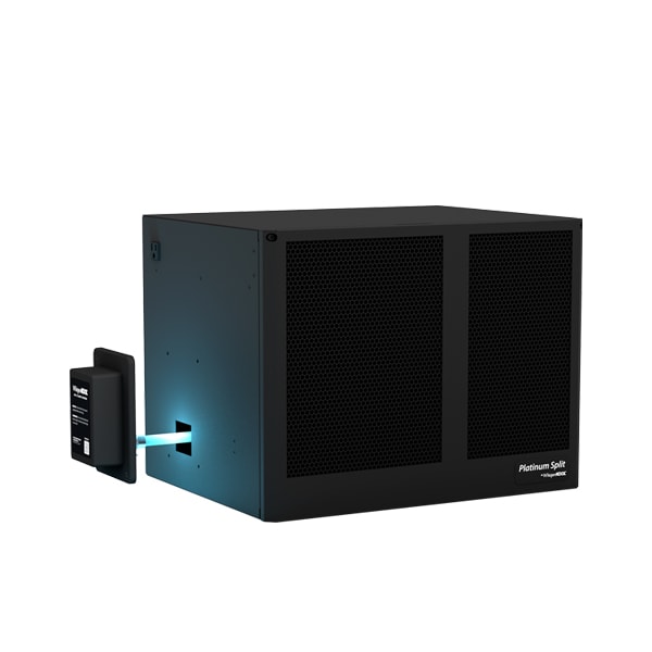 WhisperKOOL Platinum Split ductless cooling unit with side panel and blue status light
