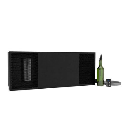 Rectangular black ductless wine cellar cooling unit with grille openings