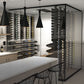 Ductless wine cellar cooling system installed above wine bottle racks with ceiling vents