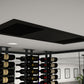 Close-up of black ceiling vent panel for ductless wine cellar cooling system