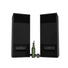 Pair of black ceiling cooling vent units with mesh grilles and bottle
