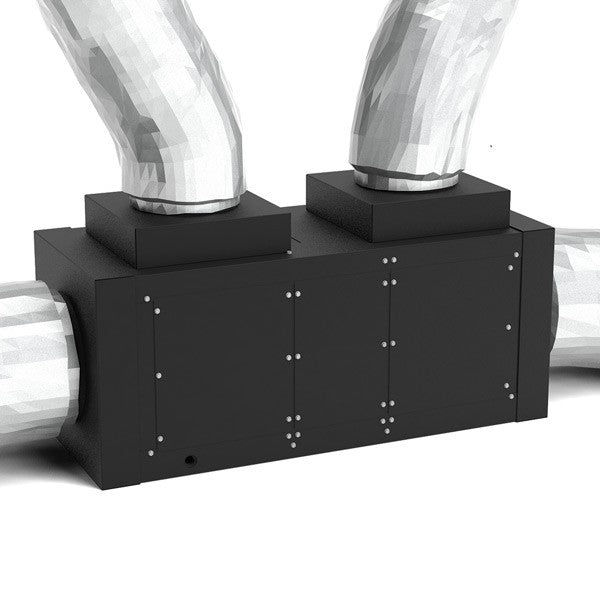 Black ducted cooling unit with two top intake housings and flexible insulated tubing