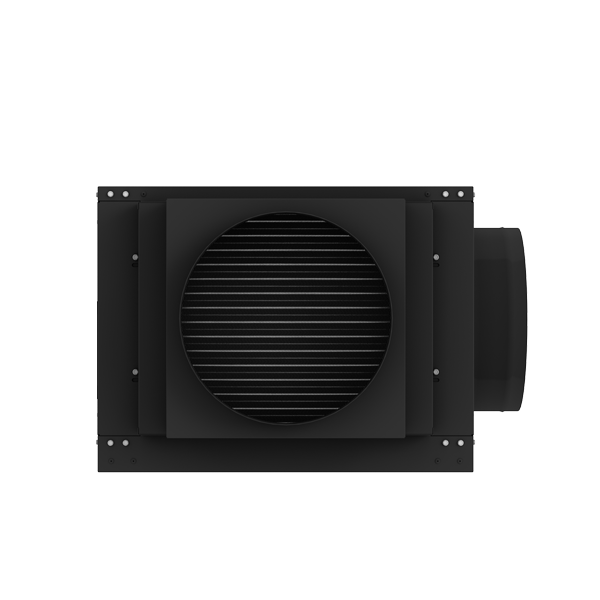 Black ducted cooling unit with circular fan grille on the front panel