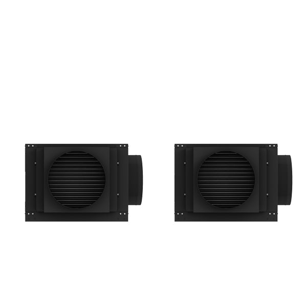 Pair of black duct fan housings with round grille vents